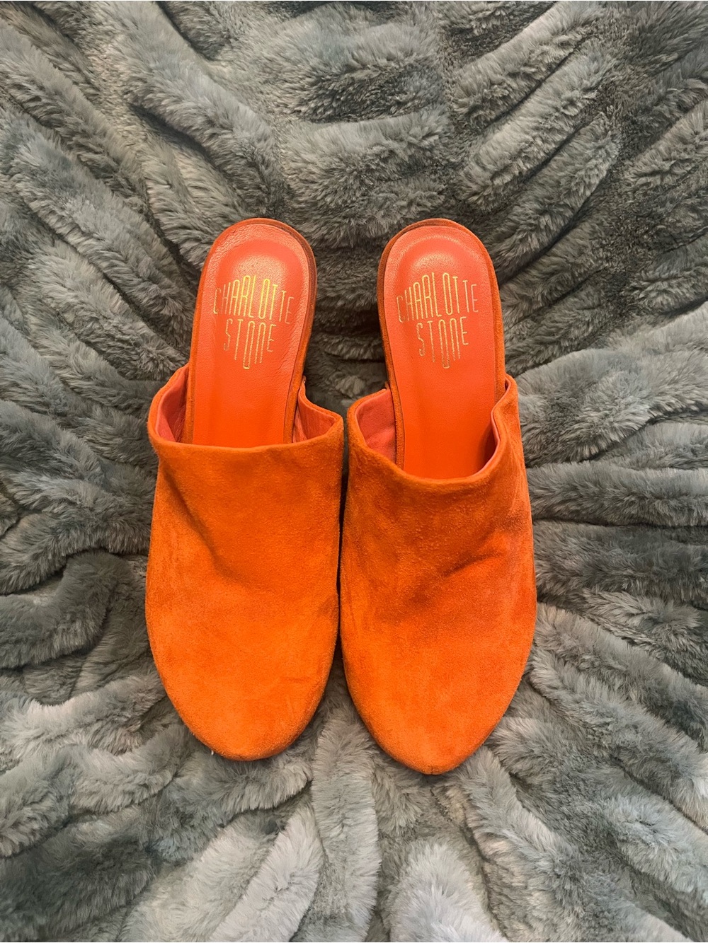 Charlotte Stone Orange Suede Clog Mules - Picture 3 of 6